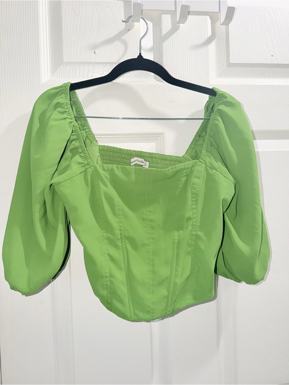 Abercrombie & Fitch Lime Green Puff-Sleeve Square Neck Blouse